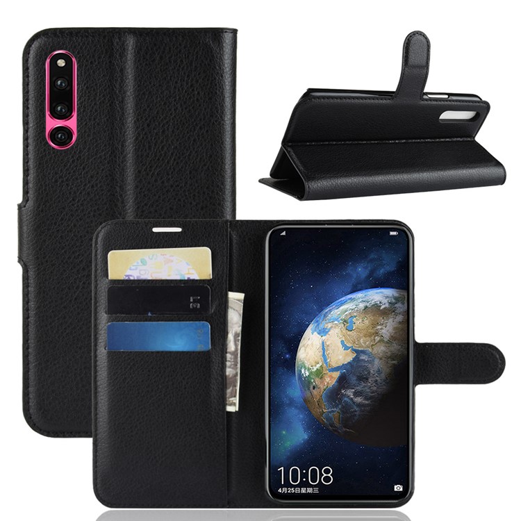 Litchi Skin Wallet Leather Stand Case for Huawei Honor Magic 2 - Black-1