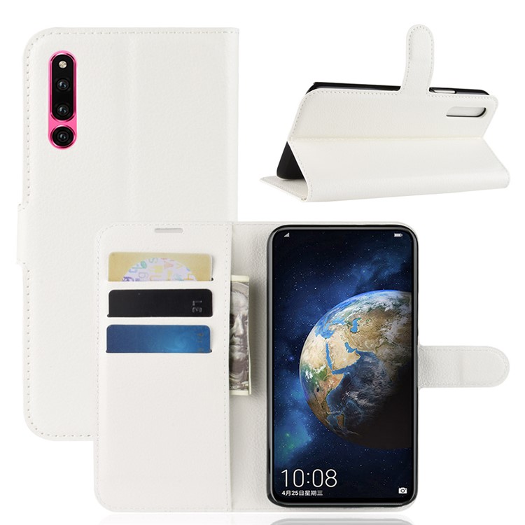 Litchi Skin Wallet Leather Stand Cover for Huawei Honor Magic 2 - White-2