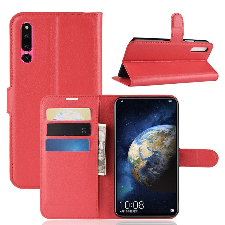 Litchi Skin Wallet Leather Stand Phone Case for Huawei Honor Magic 2 - Red-1