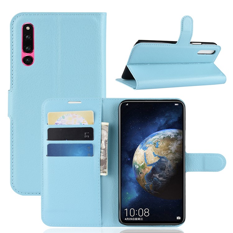 Litchi Skin Leather Wallet Cover for Huawei Honor Magic 2 - Baby Blue-1