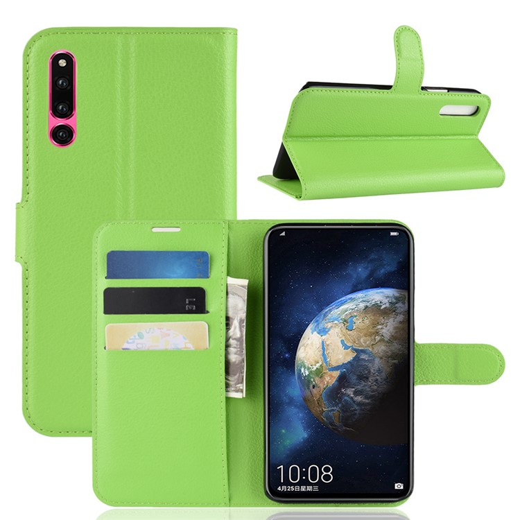 Litchi Skin Leather Wallet Stand Case for Huawei Honor Magic 2 - Green-1
