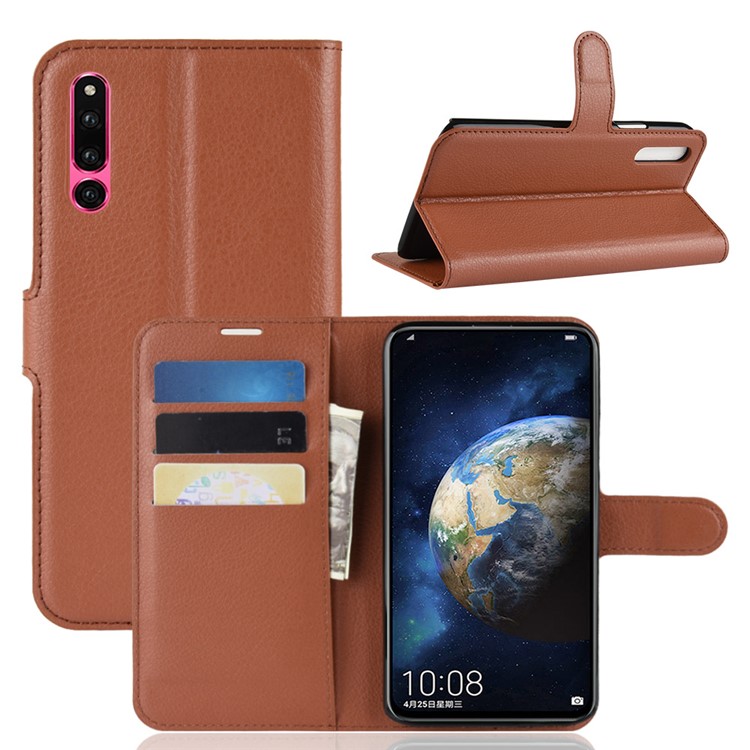 Litchi Skin Magnetic Leather Stand Cover for Huawei Honor Magic 2 - Brown-1
