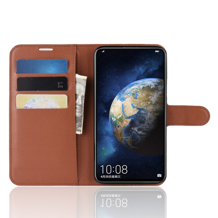 Litchi Skin Magnetic Leather Stand Cover for Huawei Honor Magic 2 - Brown-8
