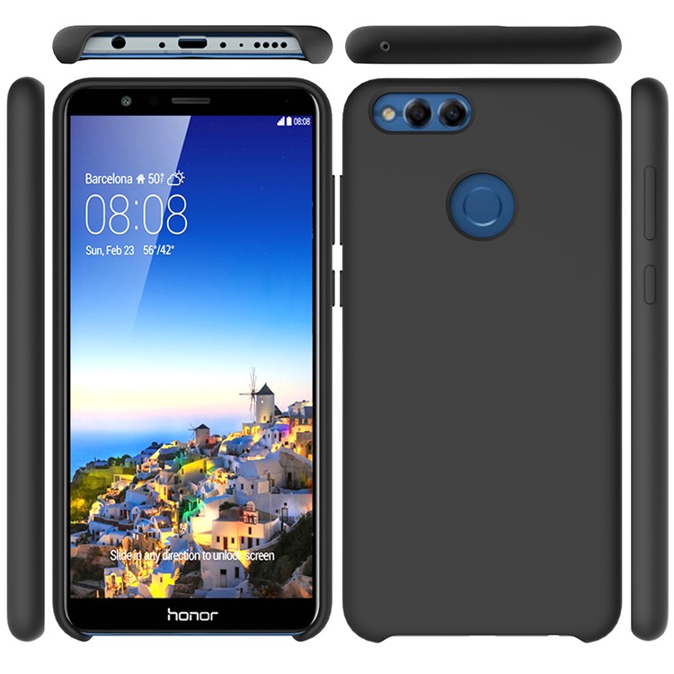 Liquid Silicone Protector Case for Huawei Honor 7X - Black-1