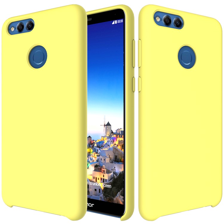 Liquid Silicone Protector Cellphone Case for Huawei Honor 7X - Yellow-2