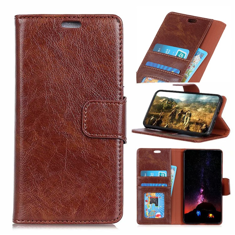 Nappa Texture Split Leather Mobile Case Cover with Card Holder for Huawei P30 - Brown-1
