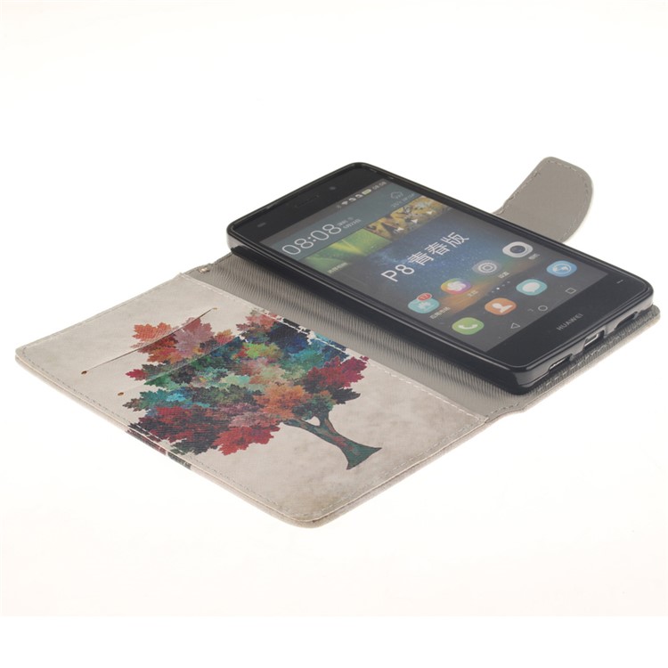 Wallet Leather Stand Case for Huawei Ascend P8 Lite - Colorful Tree-7