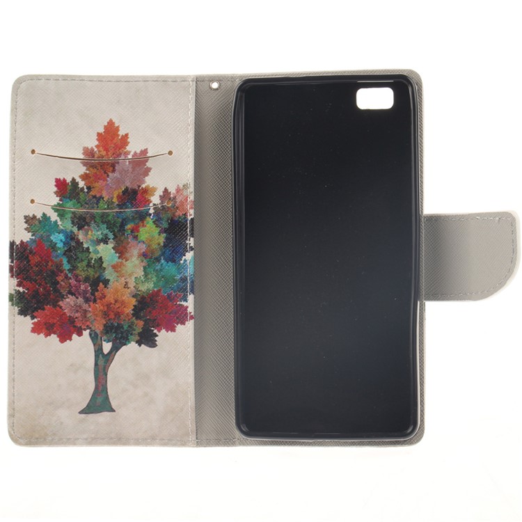 Wallet Leather Stand Case for Huawei Ascend P8 Lite - Colorful Tree-8