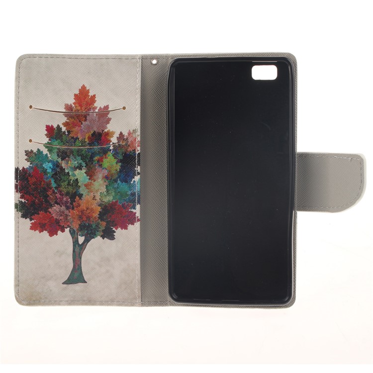 Wallet Leather Stand Case for Huawei Ascend P8 Lite - Colorful Tree-9
