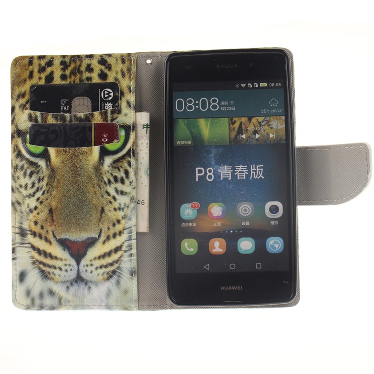 Wallet Leather Cover Case for Huawei Ascend P8 Lite - Tiger Pattern-8