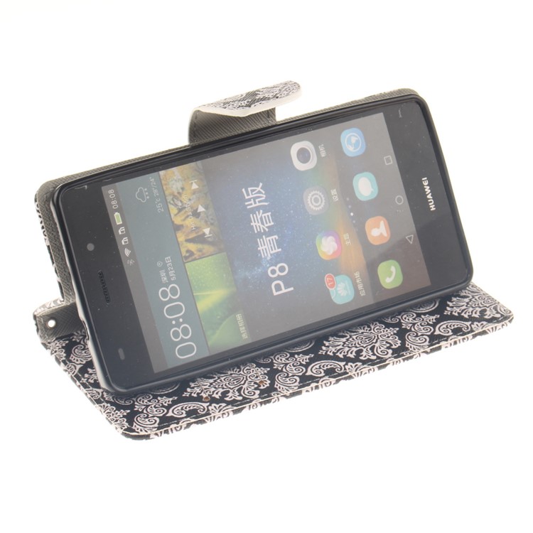 Wallet Leather Magnetic Case for Huawei Ascend P8 Lite - Damask Flowers-5