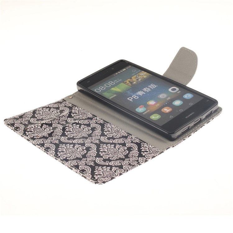 Wallet Leather Magnetic Case for Huawei Ascend P8 Lite - Damask Flowers-7