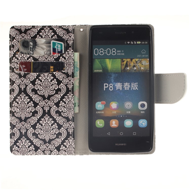 Wallet Leather Magnetic Case for Huawei Ascend P8 Lite - Damask Flowers-8