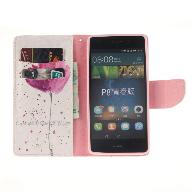 Magnetic Leather Stand Cover for Huawei Ascend P8 Lite - Beautiful Flowers-8