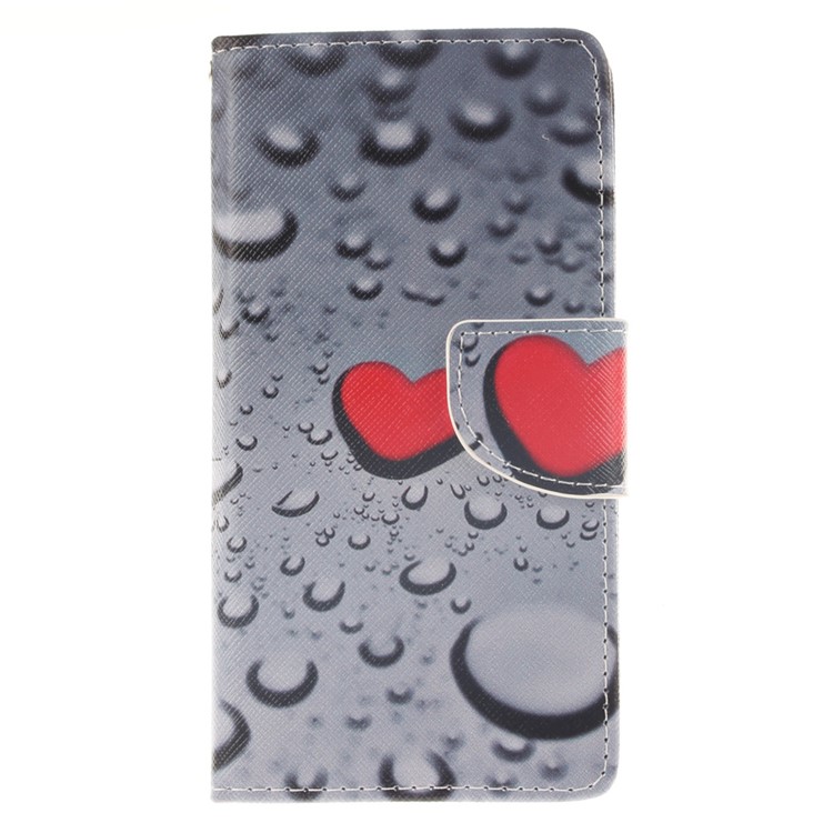 Leather Stand Case with Card Slots for Huawei Ascend P8 Lite - Hearts and Raindrop-1