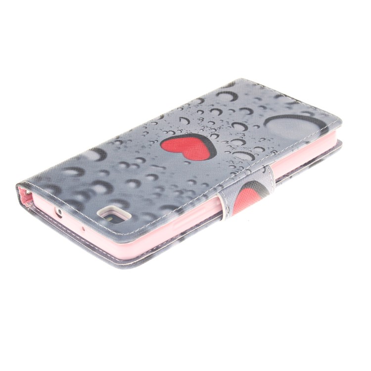 Leather Stand Case with Card Slots for Huawei Ascend P8 Lite - Hearts and Raindrop-4