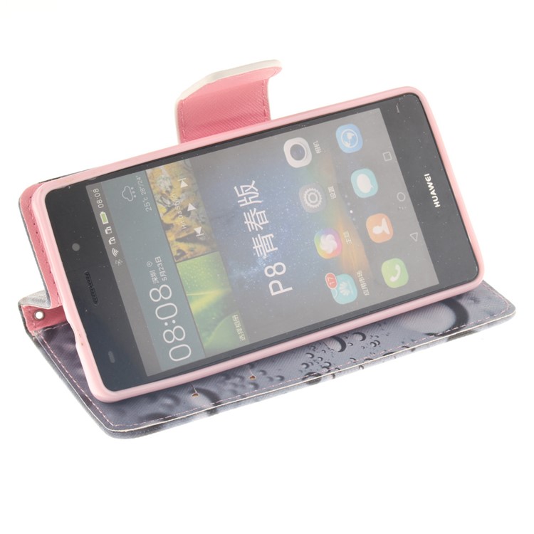 Leather Stand Case with Card Slots for Huawei Ascend P8 Lite - Hearts and Raindrop-5