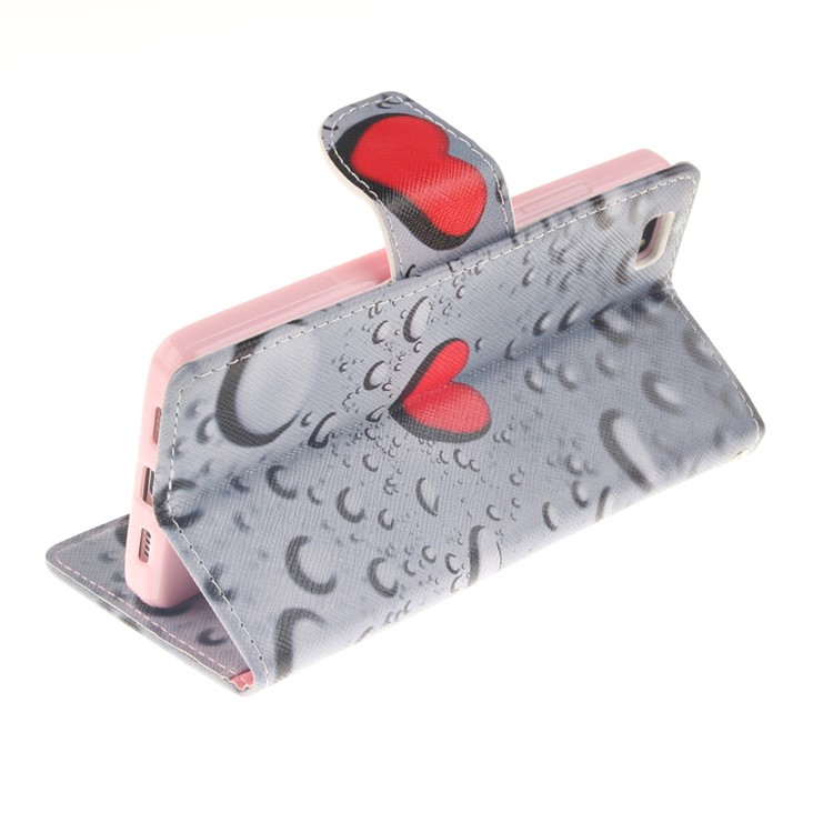 Leather Stand Case with Card Slots for Huawei Ascend P8 Lite - Hearts and Raindrop-6
