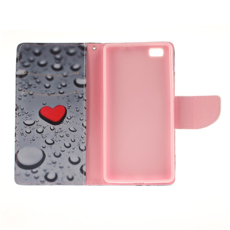 Leather Stand Case with Card Slots for Huawei Ascend P8 Lite - Hearts and Raindrop-9
