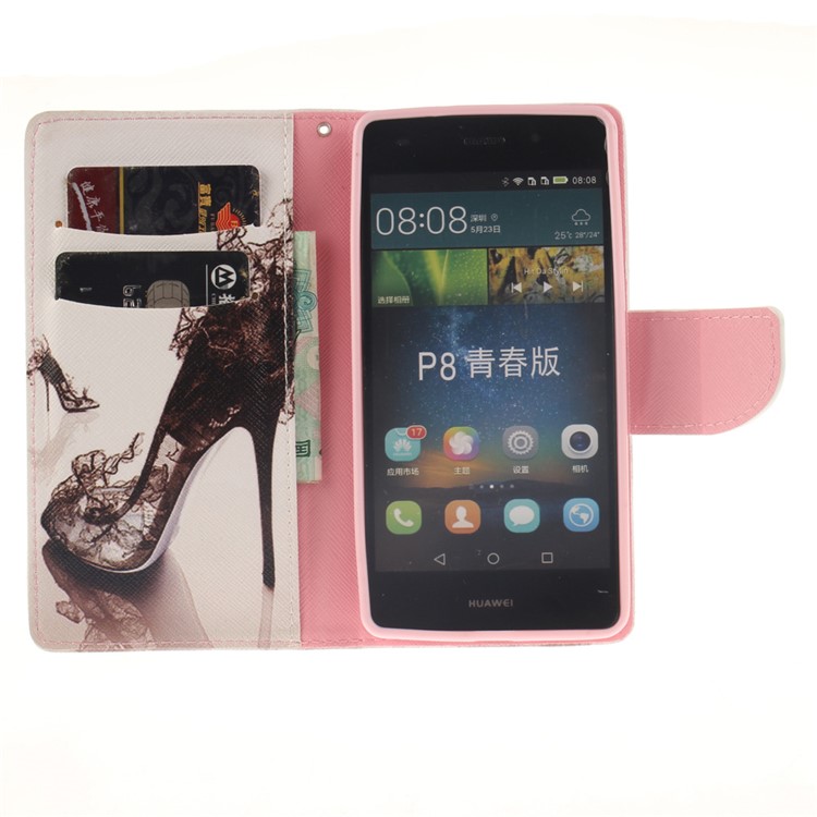 Wallet Leather Stand Case for Huawei Ascend P8 Lite - High-heeled Shoes-8
