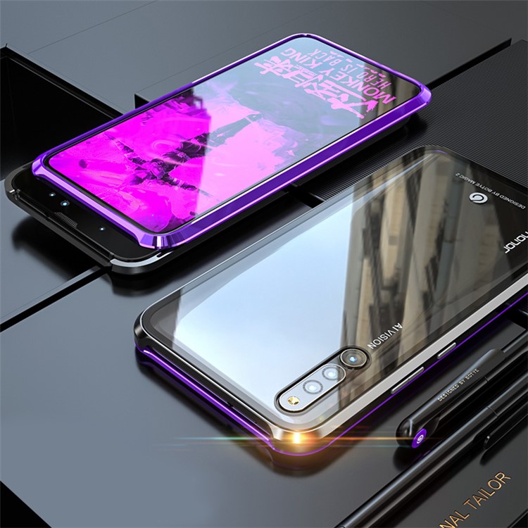 Magnetic Attraction Metal Frame + Tempered Glass Back Case for Huawei Honor Magic 2 - Purple-1