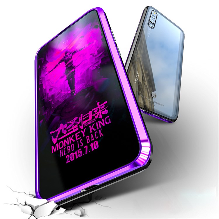 Magnetic Attraction Metal Frame + Tempered Glass Back Case for Huawei Honor Magic 2 - Purple-3