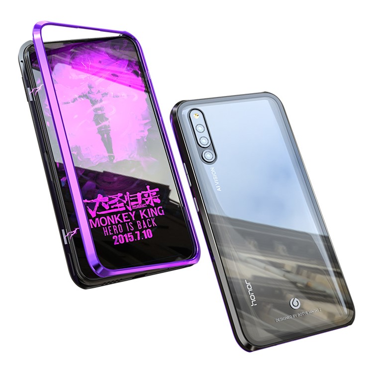 Magnetic Attraction Metal Frame + Tempered Glass Back Case for Huawei Honor Magic 2 - Purple-4