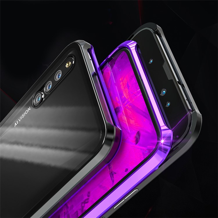 Magnetic Attraction Metal Frame + Tempered Glass Back Case for Huawei Honor Magic 2 - Purple-5
