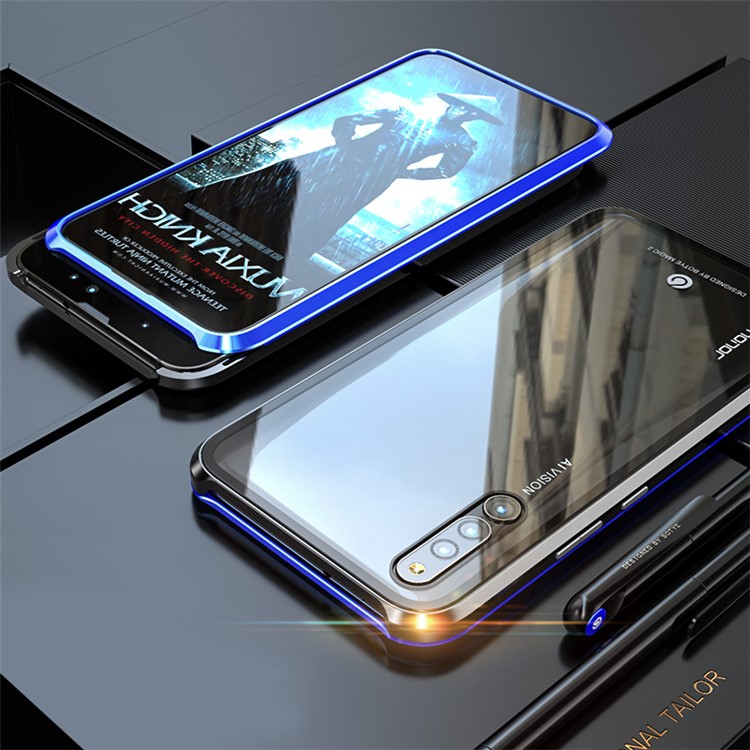 Magnetic Attraction Metal Frame + Tempered Glass Back Phone Shell for Huawei Honor Magic 2 - Blue-1