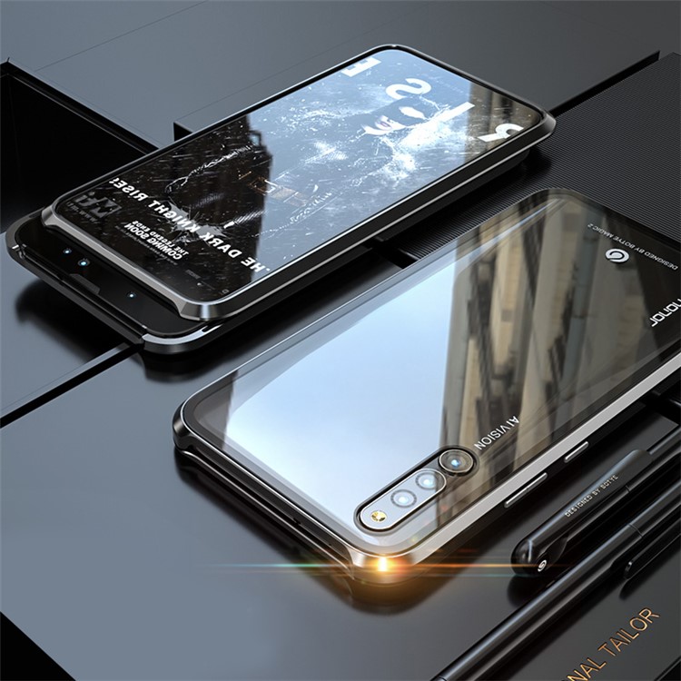 Magnetic Attraction Metal Frame + Tempered Glass Back Cell Phone Casing for Huawei Honor Magic 2 - Black-1
