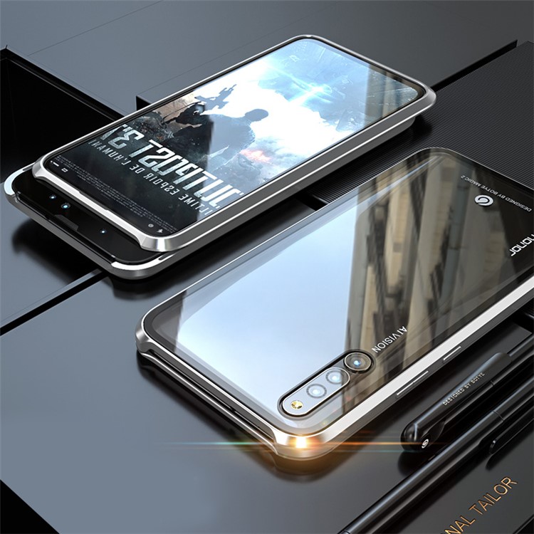 Magnetic Attraction Metal Frame + Tempered Glass Back Mobile Phone Cover for Huawei Honor Magic 2 - Silver-1