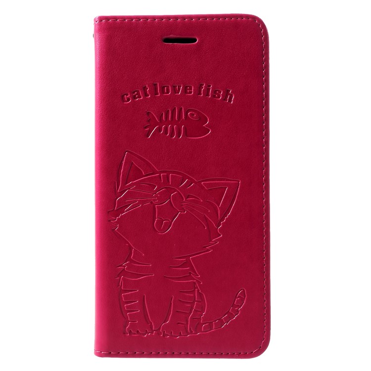 For Huawei Honor 10 Lite Imprint Cat and Fish Bone Wallet Stand Leather Cover - Rose-3