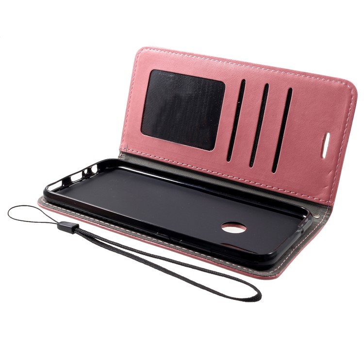 For Huawei Honor 10 Lite Imprint Cat and Fish Bone Wallet Stand Leather Shell - Pink-5