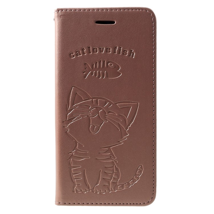 For Huawei Honor 10 Lite Imprint Cat and Fish Bone Wallet Stand Leather Casing - Rose Gold-1