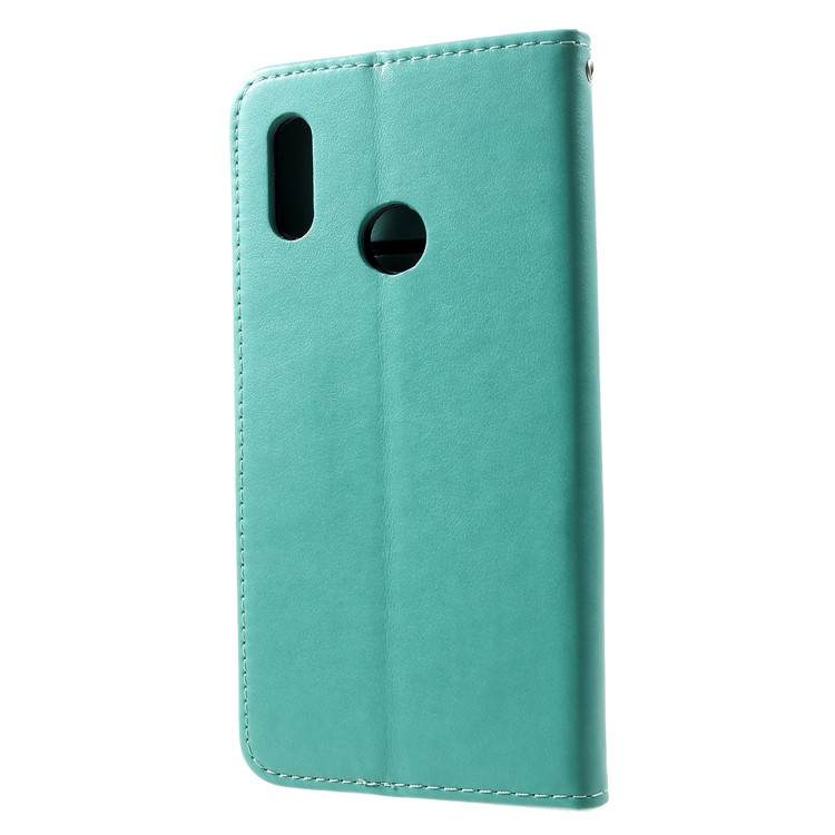 For Huawei Honor 10 Lite Imprint Cat and Fish Bone Wallet Stand Leather Mobile Phone Cover - Cyan-2