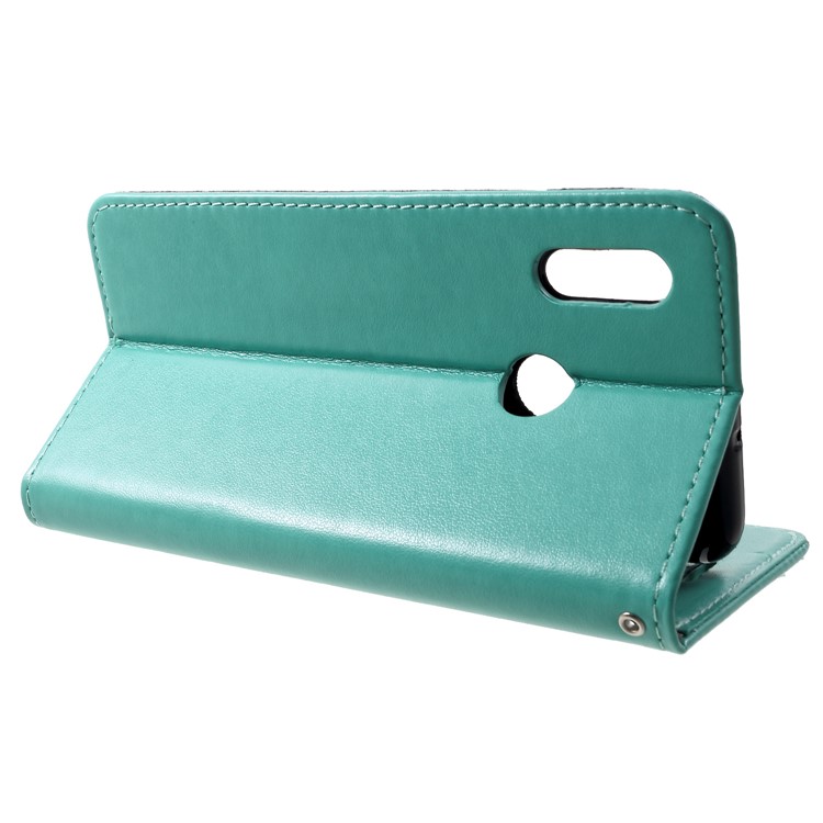 For Huawei Honor 10 Lite Imprint Cat and Fish Bone Wallet Stand Leather Mobile Phone Cover - Cyan-4