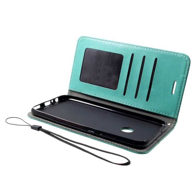 For Huawei Honor 10 Lite Imprint Cat and Fish Bone Wallet Stand Leather Mobile Phone Cover - Cyan-5