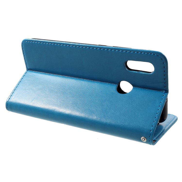 For Huawei Honor 10 Lite Imprint Cat and Fish Bone Wallet Stand Leather Cell Phone Cover - Baby Blue-4