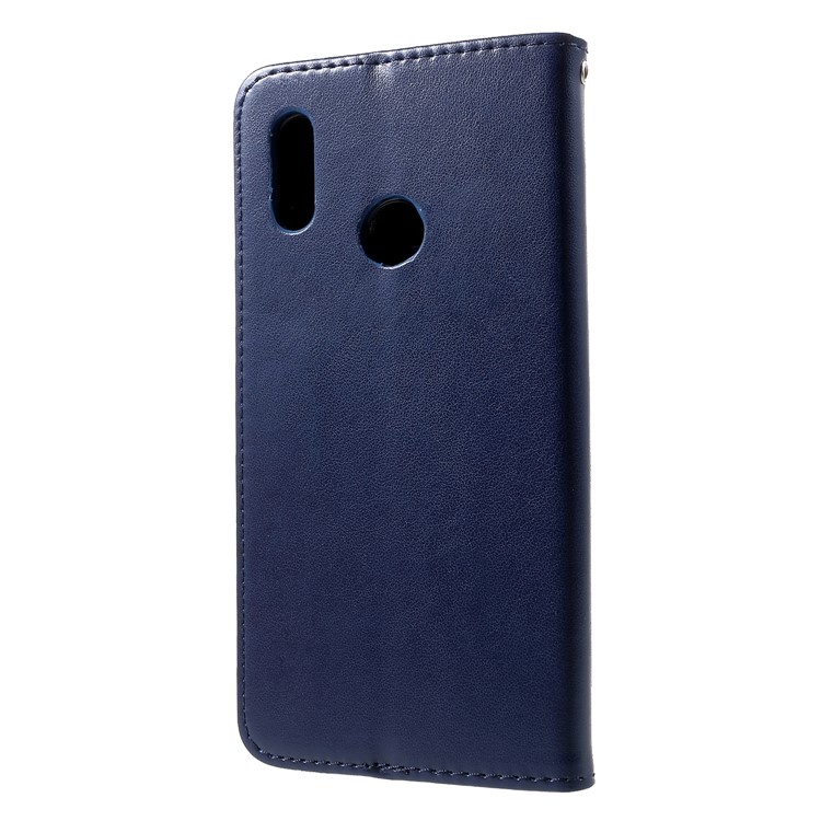 For Huawei Honor 10 Lite Imprint Cat and Fish Bone Wallet Stand Leather Flip Cover - Dark Blue-2