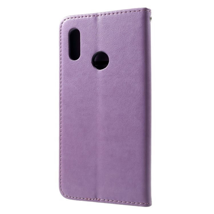 For Huawei Honor 10 Lite Imprint Cat and Fish Bone Wallet Stand Leather Flip Shell - Purple-2