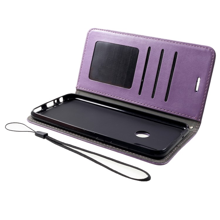 For Huawei Honor 10 Lite Imprint Cat and Fish Bone Wallet Stand Leather Flip Shell - Purple-5