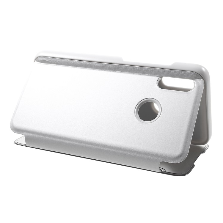 Electroplating Mirror Surface View Window Leather Stand Cover for Huawei Honor 10 Lite - Silver-5