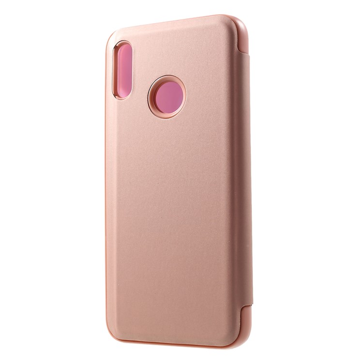 Galvanik Spiegel Oberfläche Ansicht Fenster Leder Stehen Shell Für Huawei Honor 10 Lite - Rotgold-2