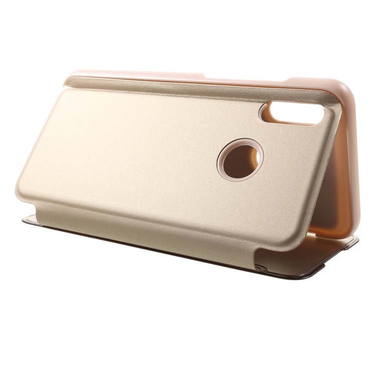 Electroplating Mirror Surface View Window Leather Stand Casing for Huawei Honor 10 Lite - Gold-5