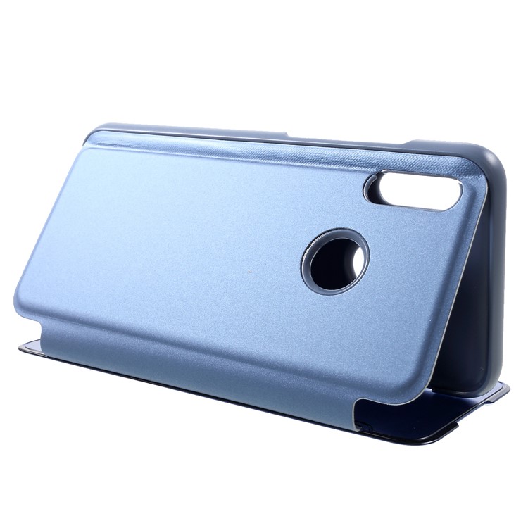 Electroplating Mirror Surface View Window Leather Stand Cell Phone Case for Huawei Honor 10 Lite - Blue-5
