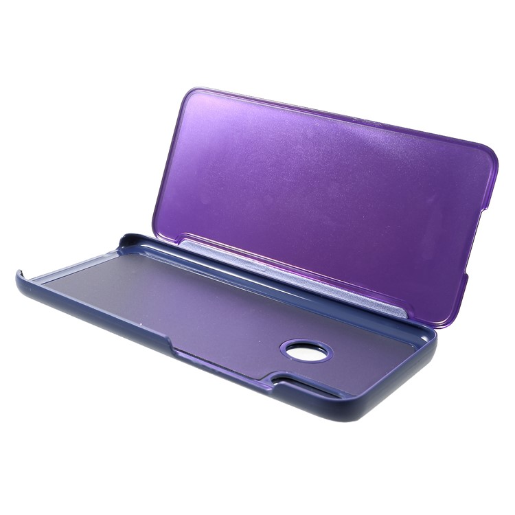 Electroplating Mirror Surface View Window Leather Stand Mobile Phone Case for Huawei Honor 10 Lite - Purple-6