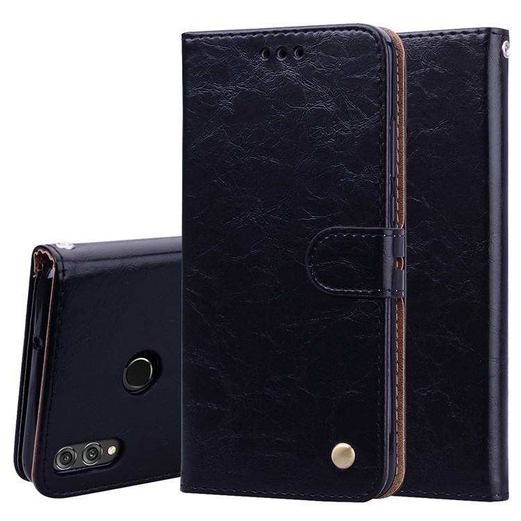 HAT PRINCE Oil Wax PU Leather Wallet Phone Case for Huawei Honor 8X / Honor View 10 Lite - Black-1