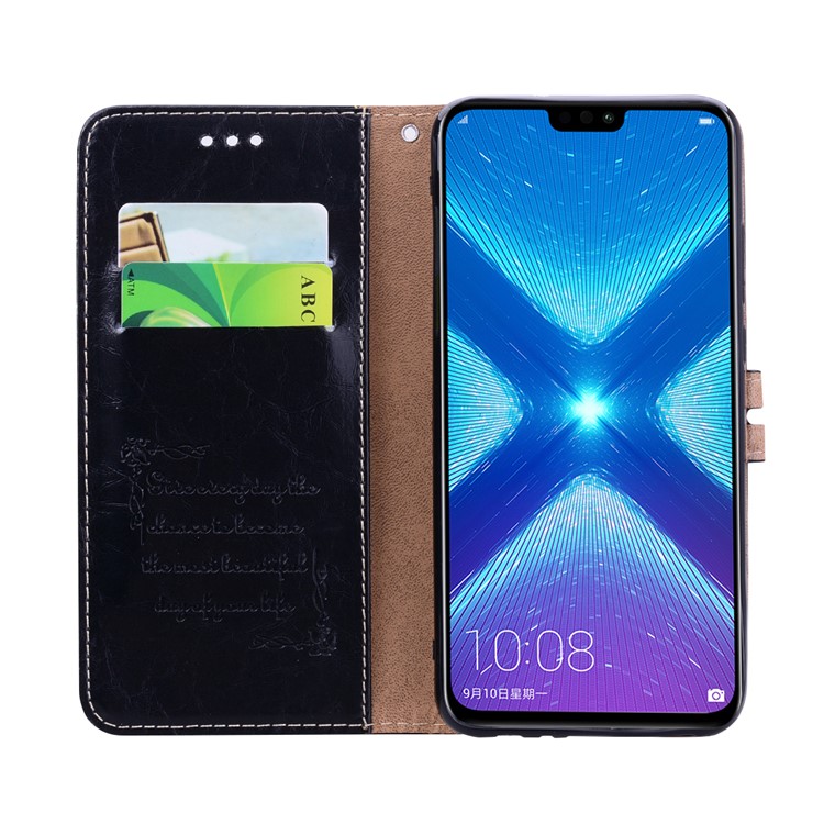 HAT PRINCE Oil Wax PU Leather Wallet Phone Case for Huawei Honor 8X / Honor View 10 Lite - Black-5