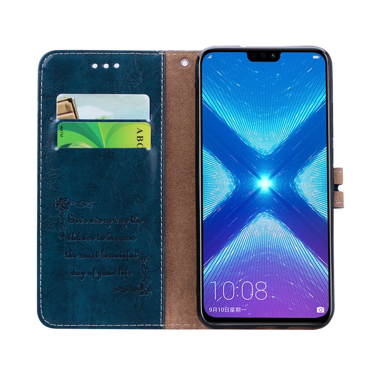 HAT PRINCE Oil Wax PU Leather Wallet Cover for Huawei Honor 8X / Honor View 10 Lite - Blue-5