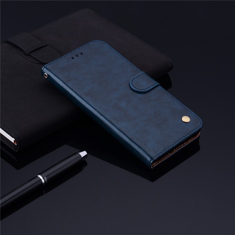 HAT PRINCE Oil Wax PU Leather Wallet Cover for Huawei Honor 8X / Honor View 10 Lite - Blue-6
